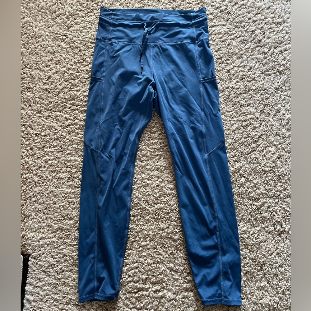 Calm blue pocket drawstring luxe 7/8 leggings
